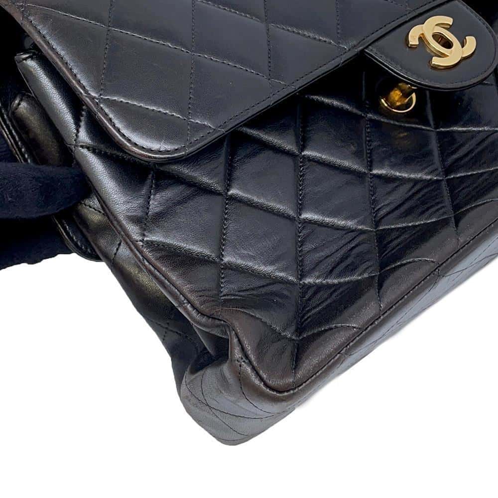 CHANEL Matelasse Double FaCeline ChainShoulder Bag Black Lambskin Size 30