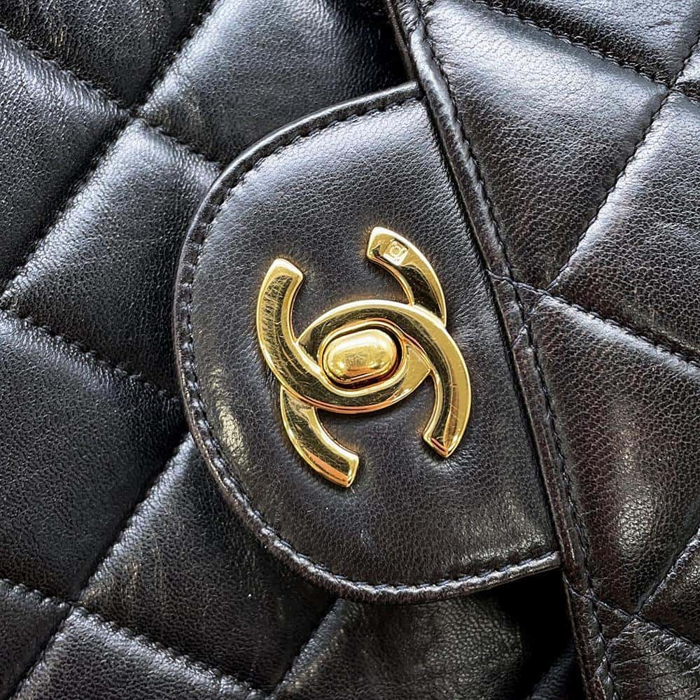 CHANEL Matelasse Double FaCeline ChainShoulder Bag Black Lambskin Size 30