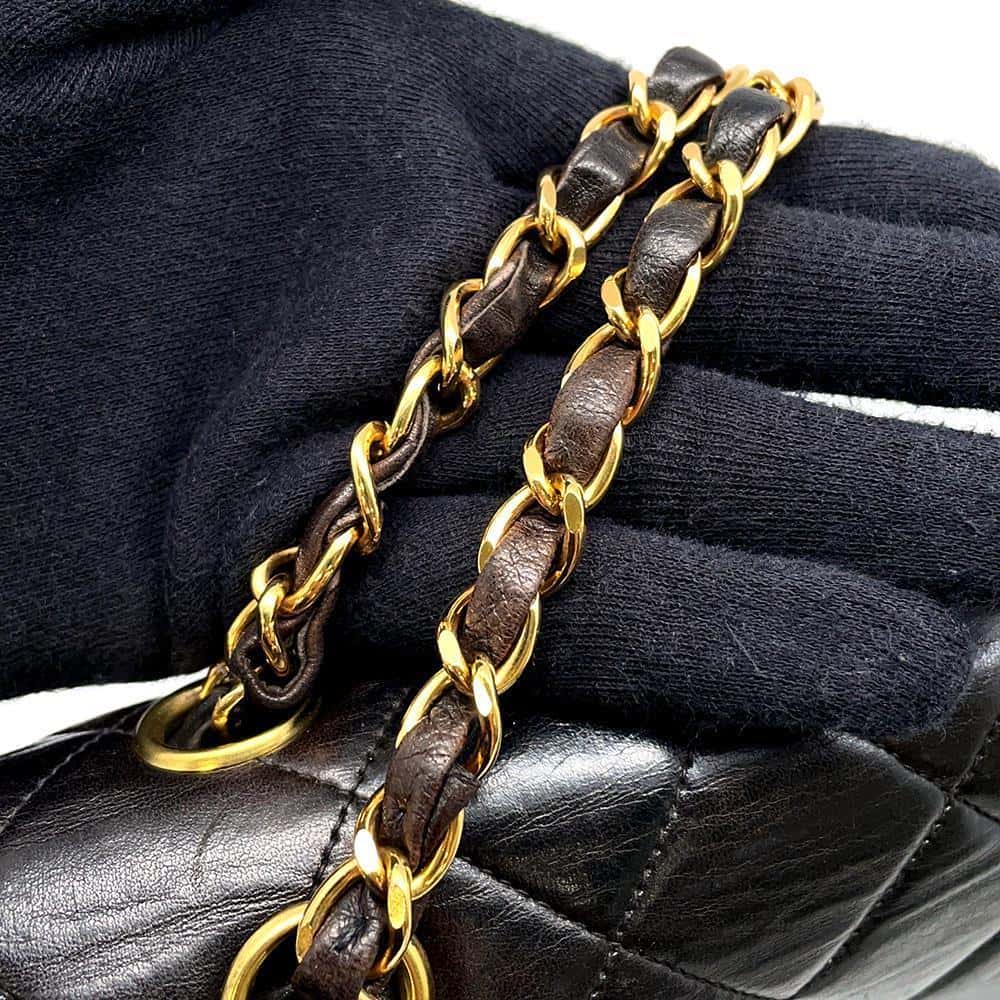 CHANEL Matelasse Double FaCeline ChainShoulder Bag Black Lambskin Size 30