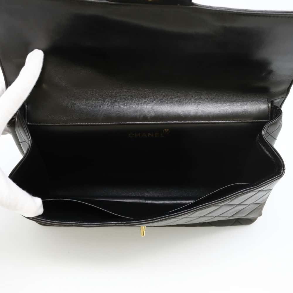 CHANEL Matelasse Double FaCeline ChainShoulder Bag Black Lambskin Size 30