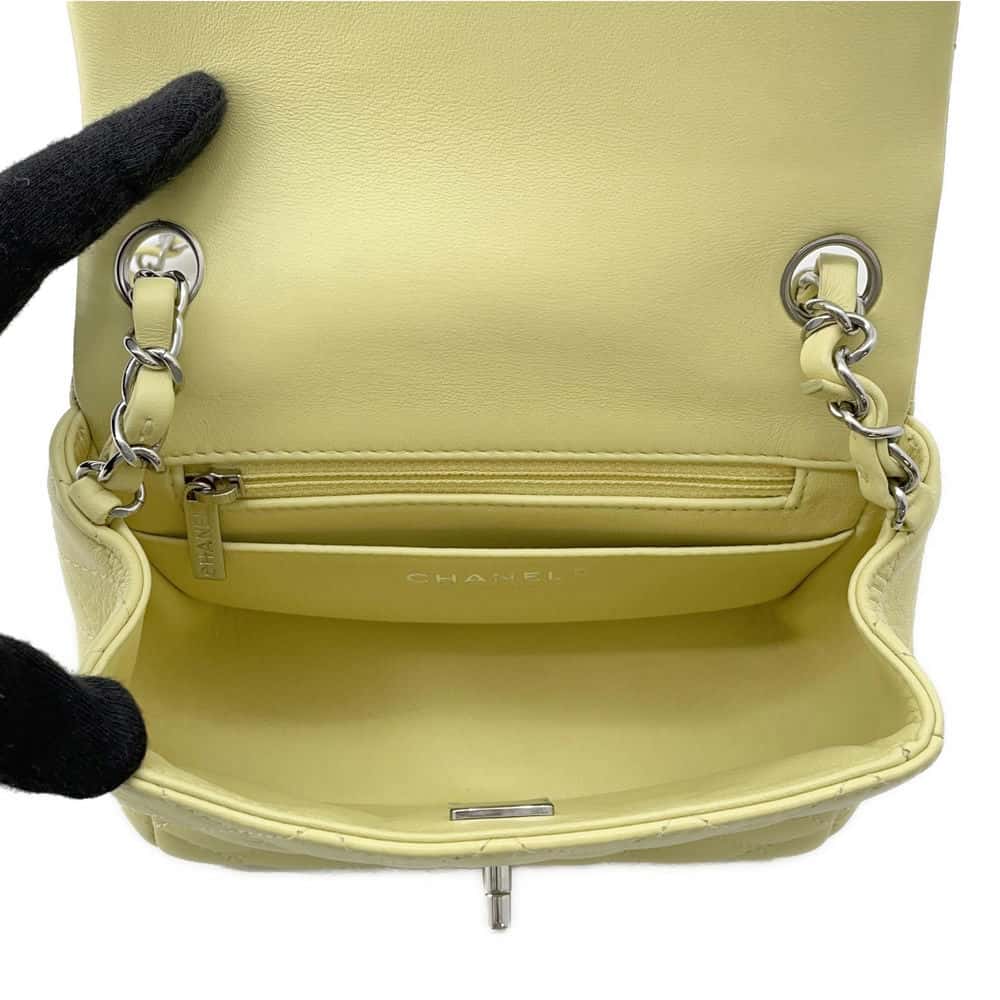 CHANEL Mini Matelasse ChainShoulder Bag Yellow Lambskin Size 16