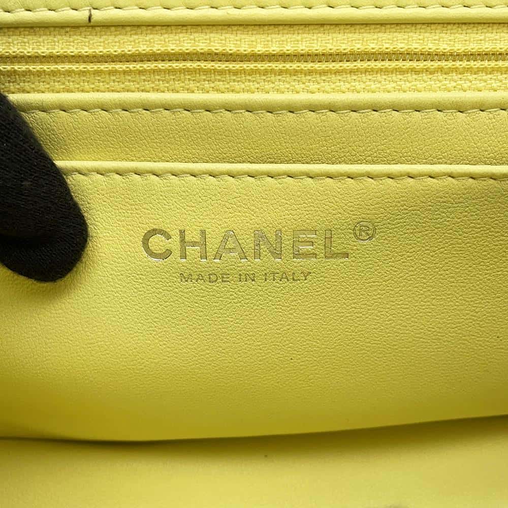 CHANEL Mini Matelasse ChainShoulder Bag Yellow Lambskin Size 16