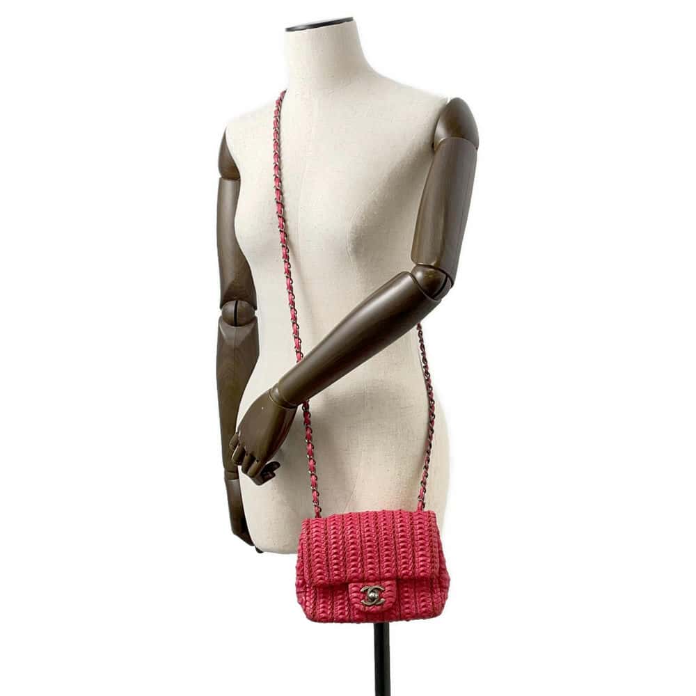 CHANEL ChainShoulder Bag Red Leather Size 16