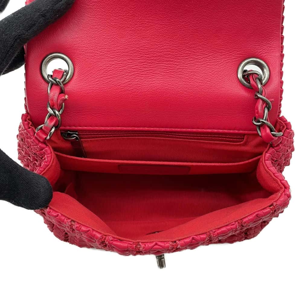 CHANEL ChainShoulder Bag Red Leather Size 16