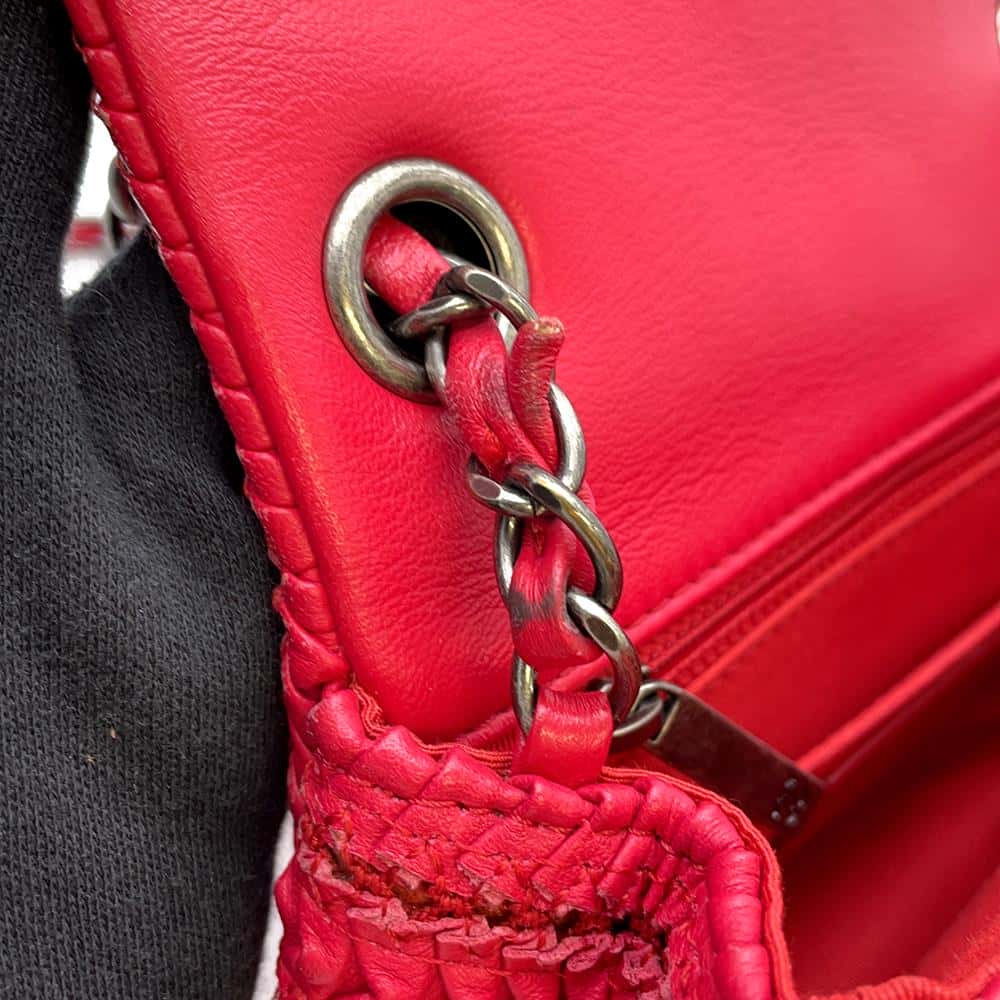 CHANEL ChainShoulder Bag Red Leather Size 16