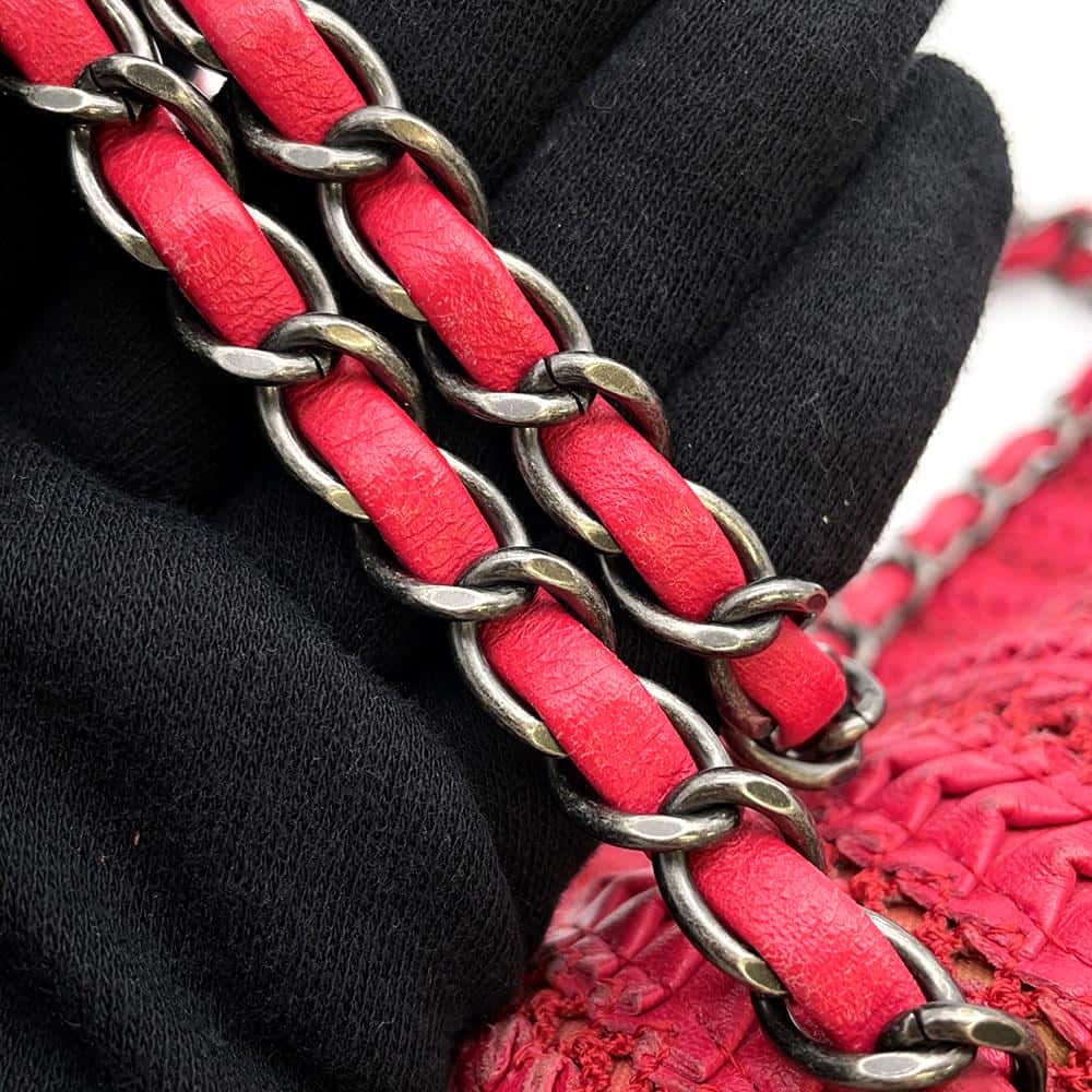 CHANEL ChainShoulder Bag Red Leather Size 16