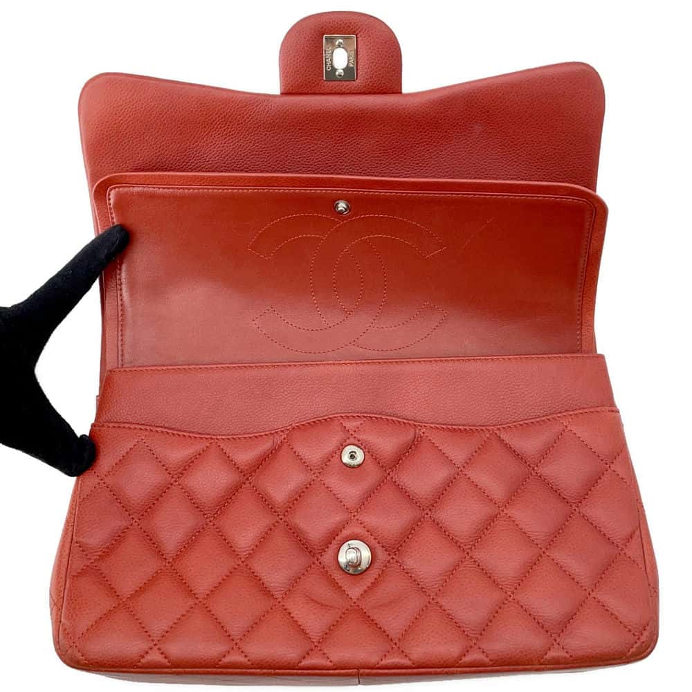 CHANEL Matelasse W Flap ChainShoulder Bag RedA58600 Caviar Leather Size 30