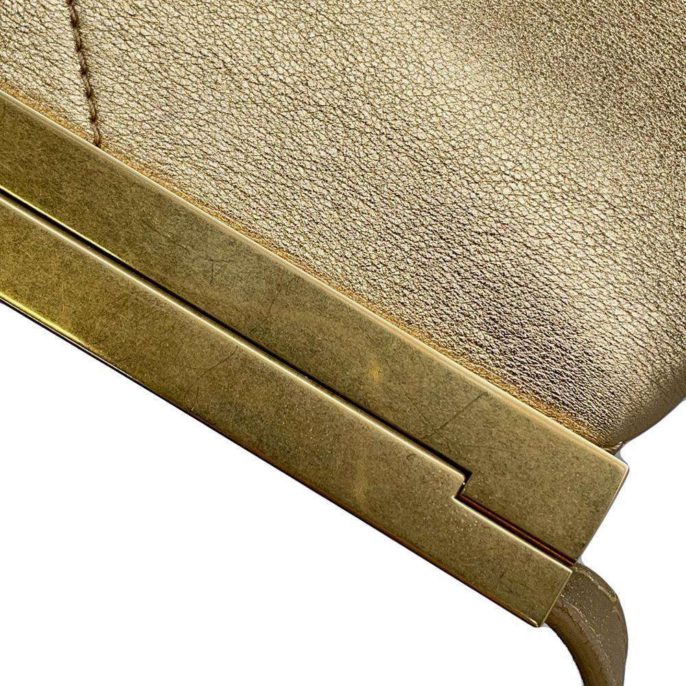 CHANEL Kiss Rock Frame Shoulder Bag Gold Leather