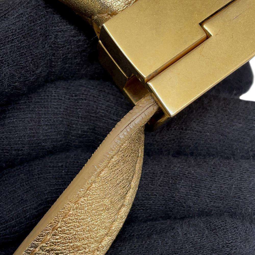 CHANEL Kiss Rock Frame Shoulder Bag Gold Leather
