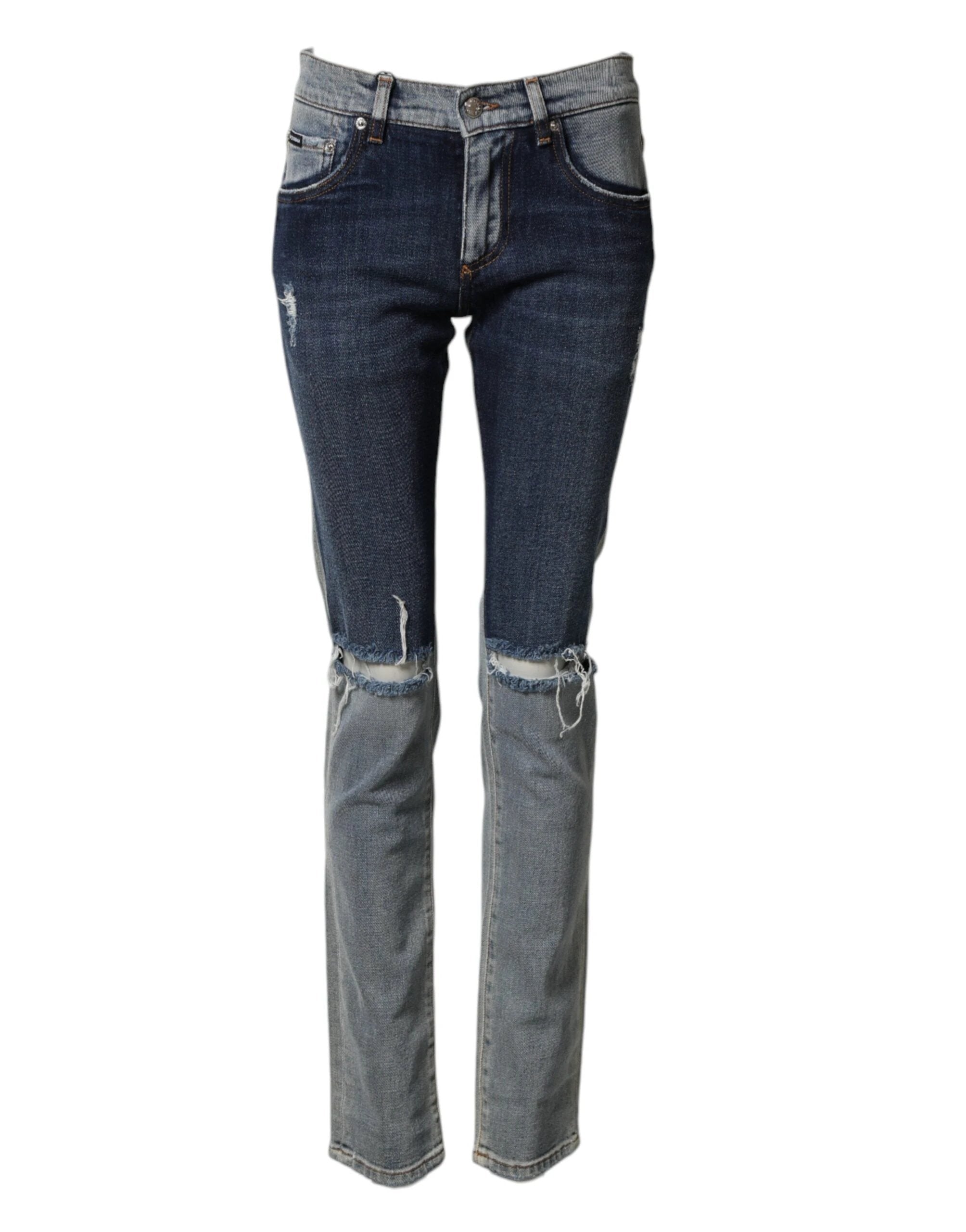 Dolce & Gabbana Blue Two Tone Cotton Men Skinny Denim Jeans