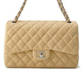 CHANEL Jumbo Matelasse Double Flap Shoulder Bag BeigeA58600 Lambskin Size 30