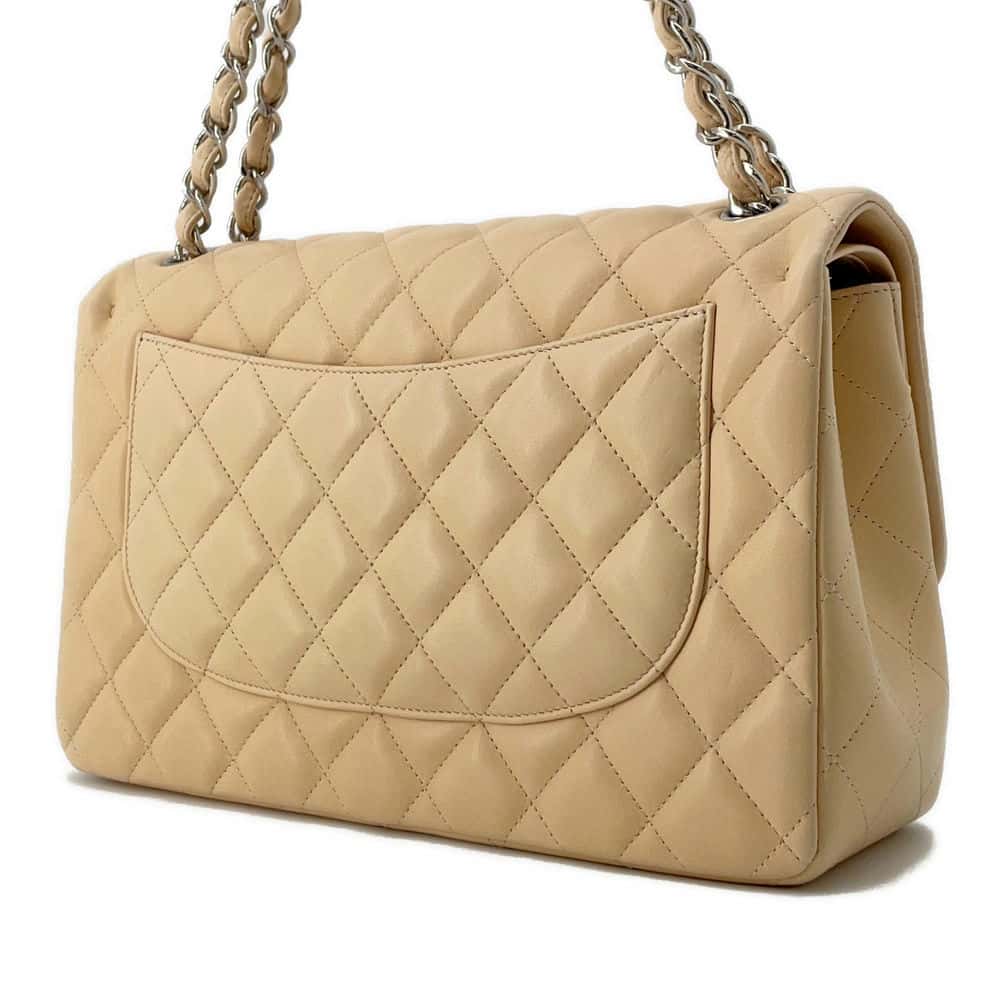 CHANEL Jumbo Matelasse Double Flap Shoulder Bag BeigeA58600 Lambskin Size 30