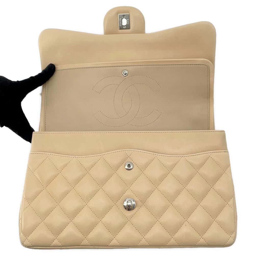 CHANEL Jumbo Matelasse Double Flap Shoulder Bag BeigeA58600 Lambskin Size 30