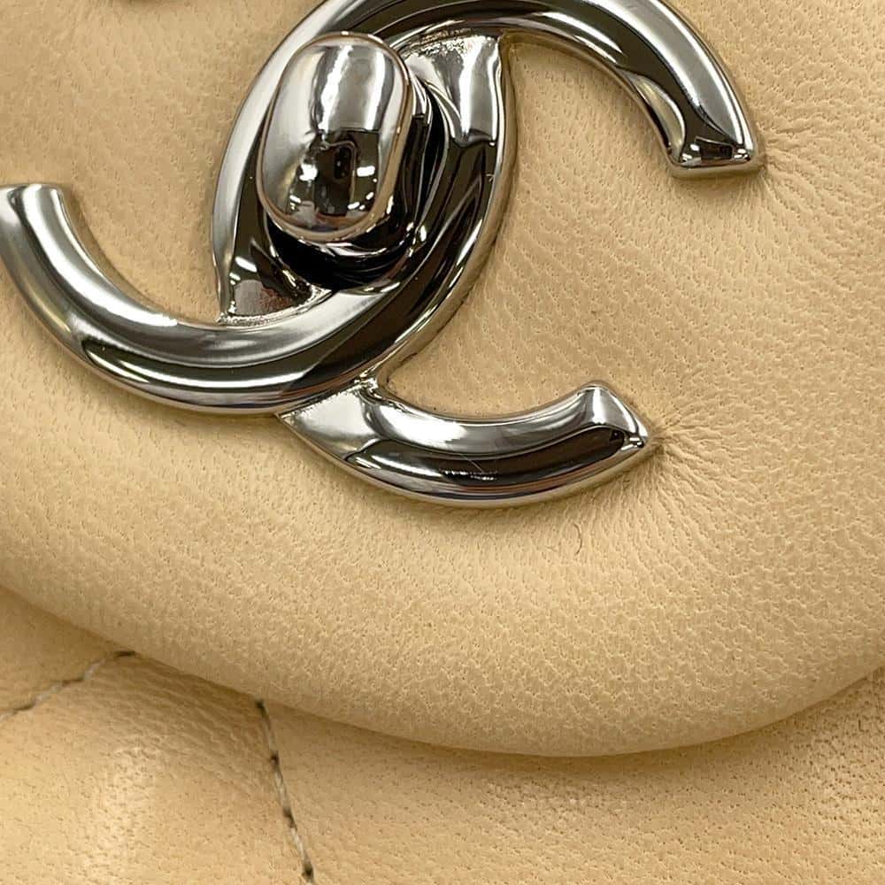 CHANEL Jumbo Matelasse Double Flap Shoulder Bag BeigeA58600 Lambskin Size 30