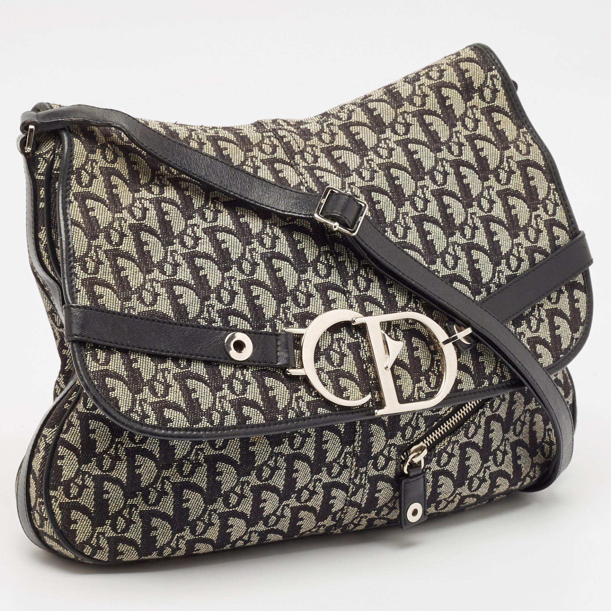 Dior Black Diorissimo Canvas And Leather Cd Logo Flap Messenger Bag