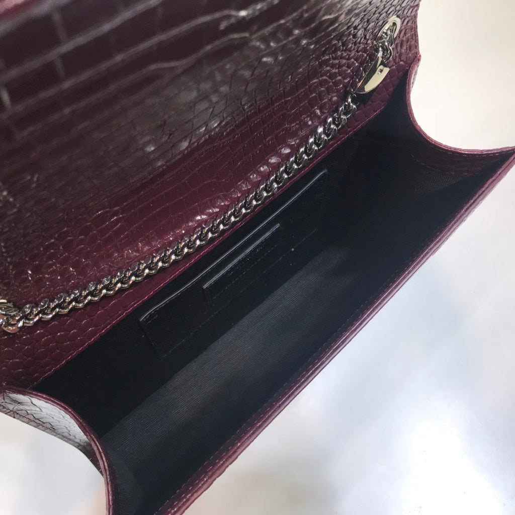 YSSL Kate Medium Chain Bag With Tassel In Embossed Crocodile Dark Violet For Women 9in/24cm YSL
