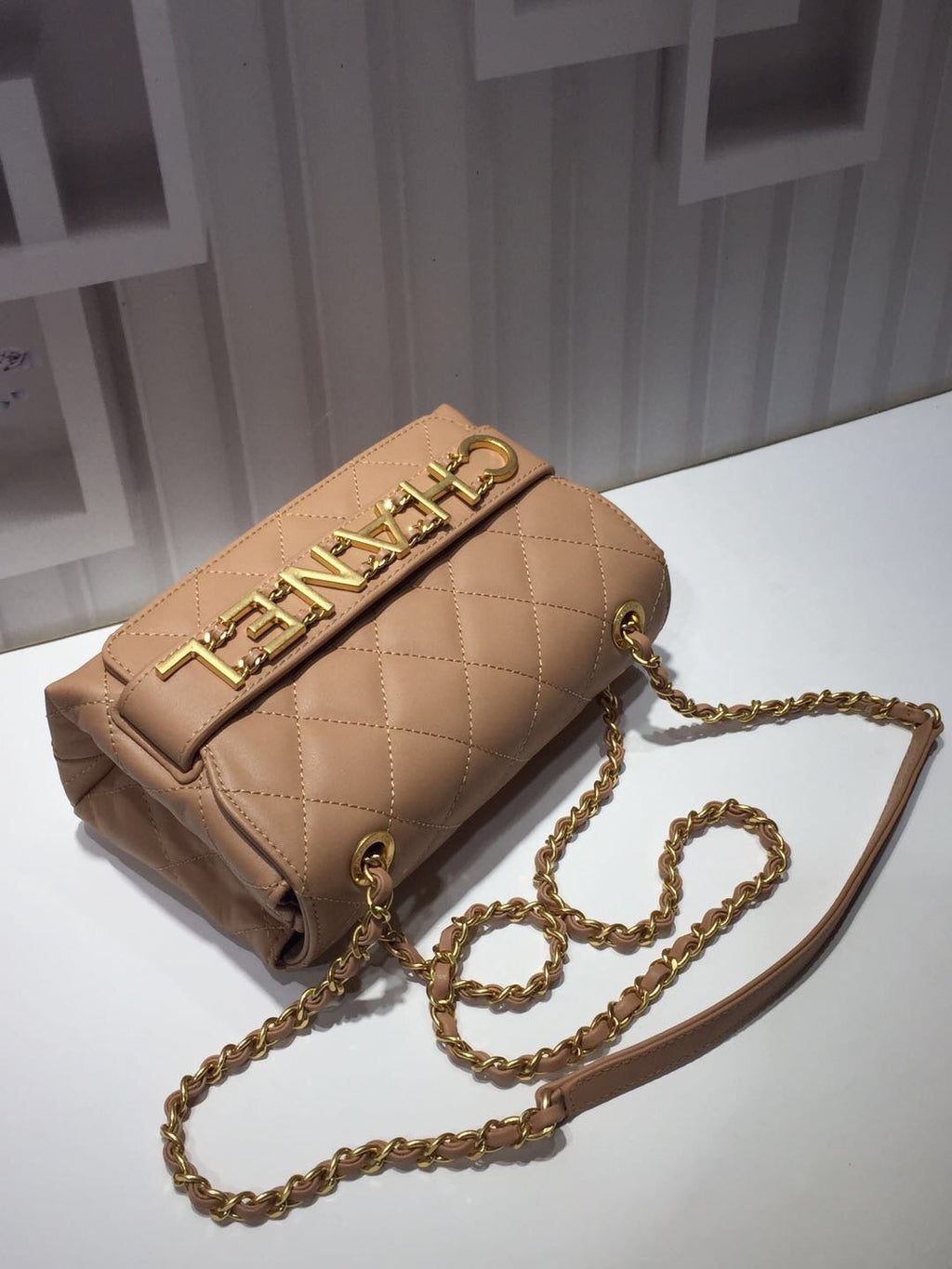 ChanelFront Logo Small GlamIap Bag Gold Hardware Apricot For Women Handbags, Shoulder Bags 8.2in/21cm AS1490