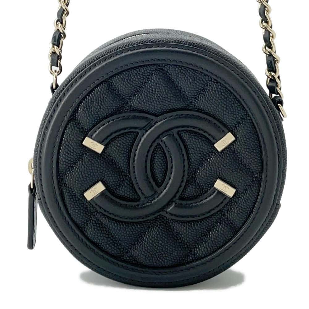 CHANEL CCFiligree Round ChainShoulder Bag BlackAP0365 Caviar Leather