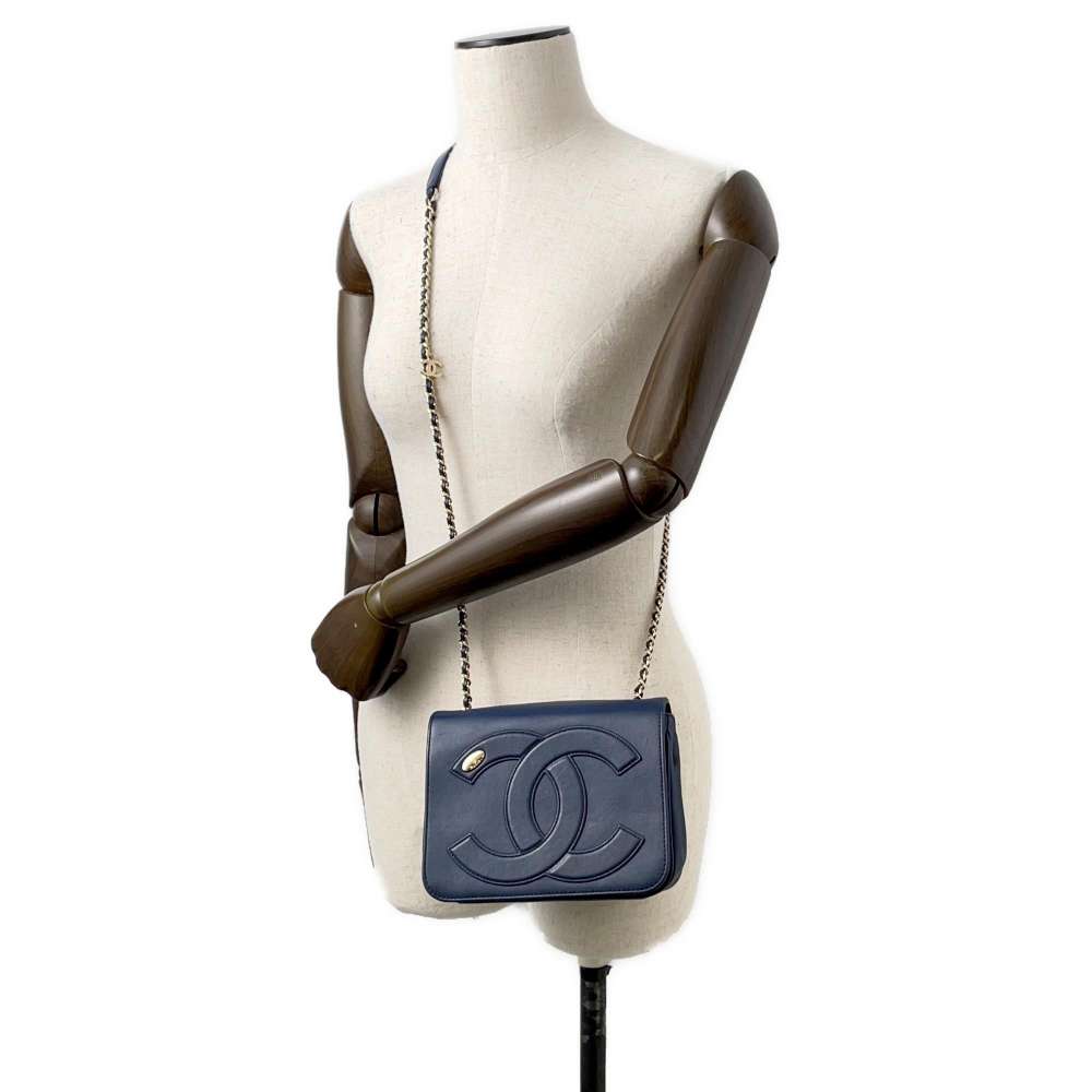 CHANEL CC Logo ChainShoulder Bag NavyAS0321 Leather