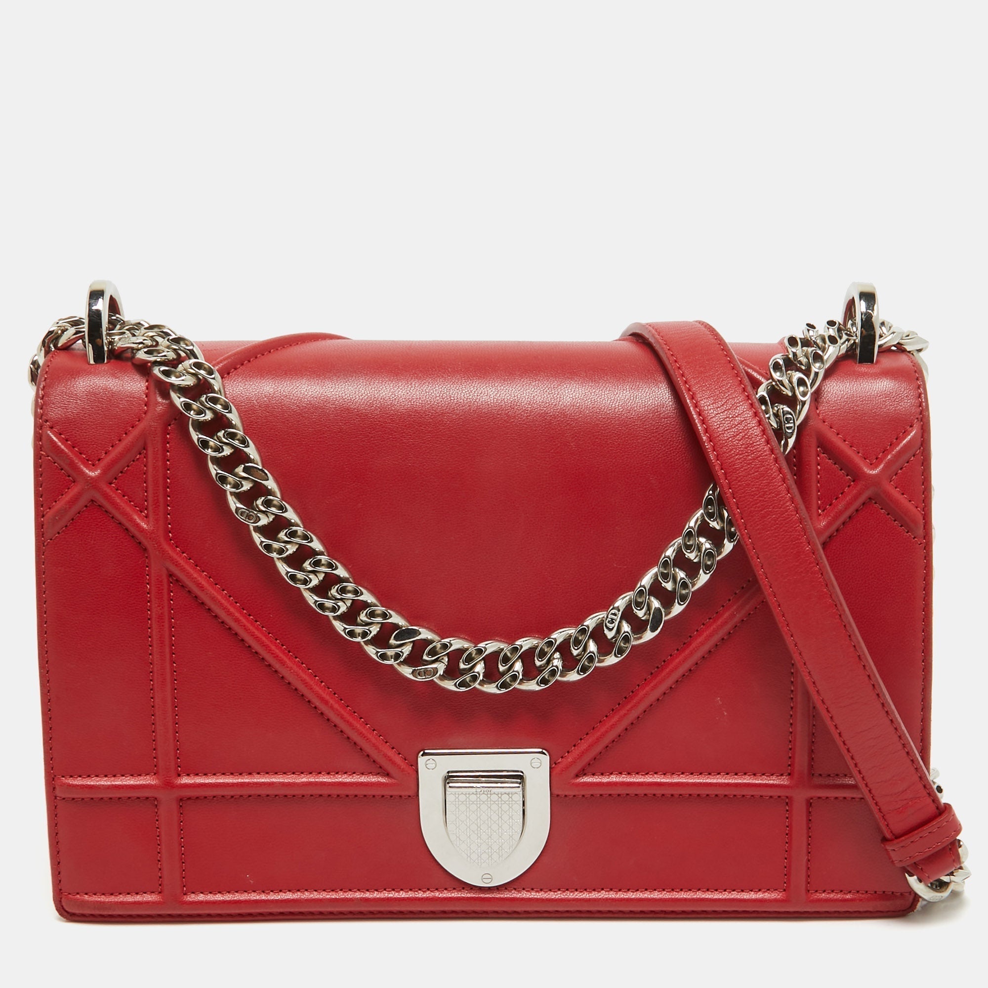 Red Leather Medium Diorama Flap Shoulder Bag