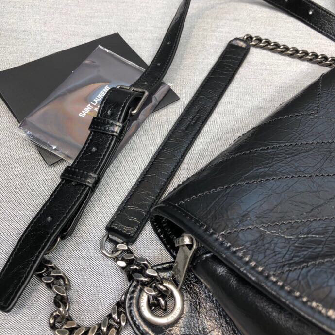 Niki MeGLAMIum Crinkled Shoulder Bag Black For Women 11in/28cm YSL