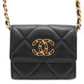 CHANEL CHANEL19 ChainShoulder Card Case BlackAP2409 Lambskin