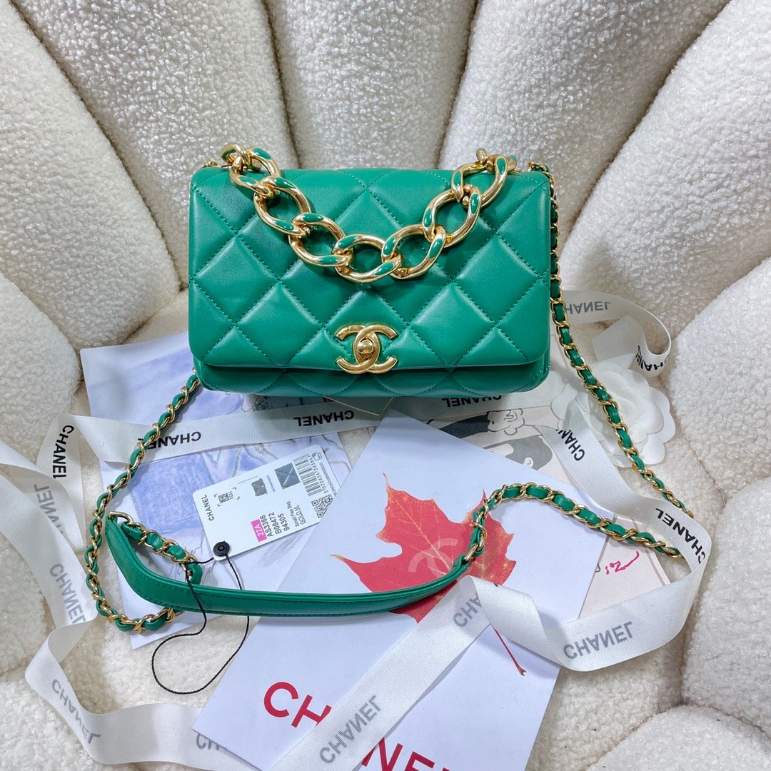 Chanel GlamIap Bag Gold Hardware Green For Women Handbags, Shoulder Bags 7.9in/20cm AS3366