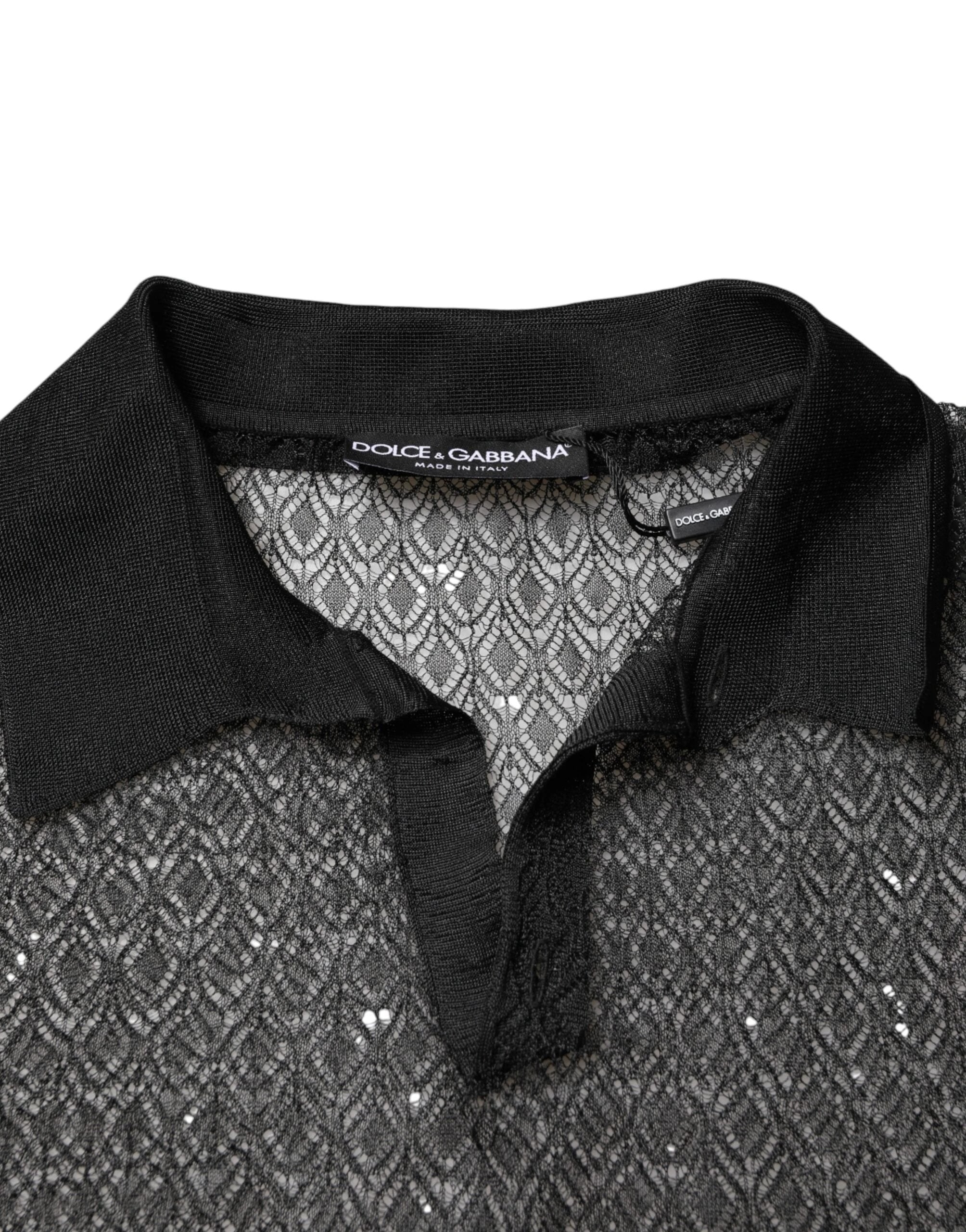 Dolce & Gabbana Black Sheer Short Sleeves Casual Polo  Top