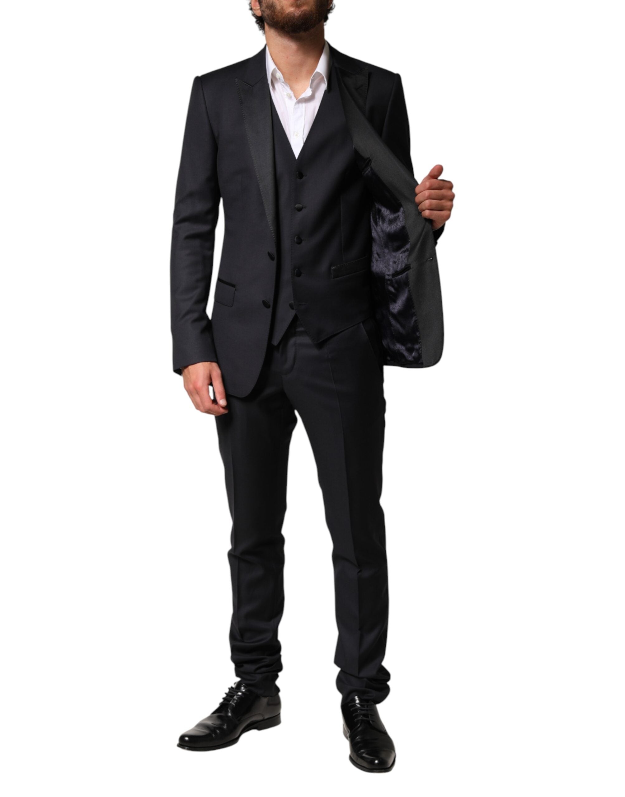 Dolce & Gabbana Black Wool Single Breasted 3 Piece Men Suit