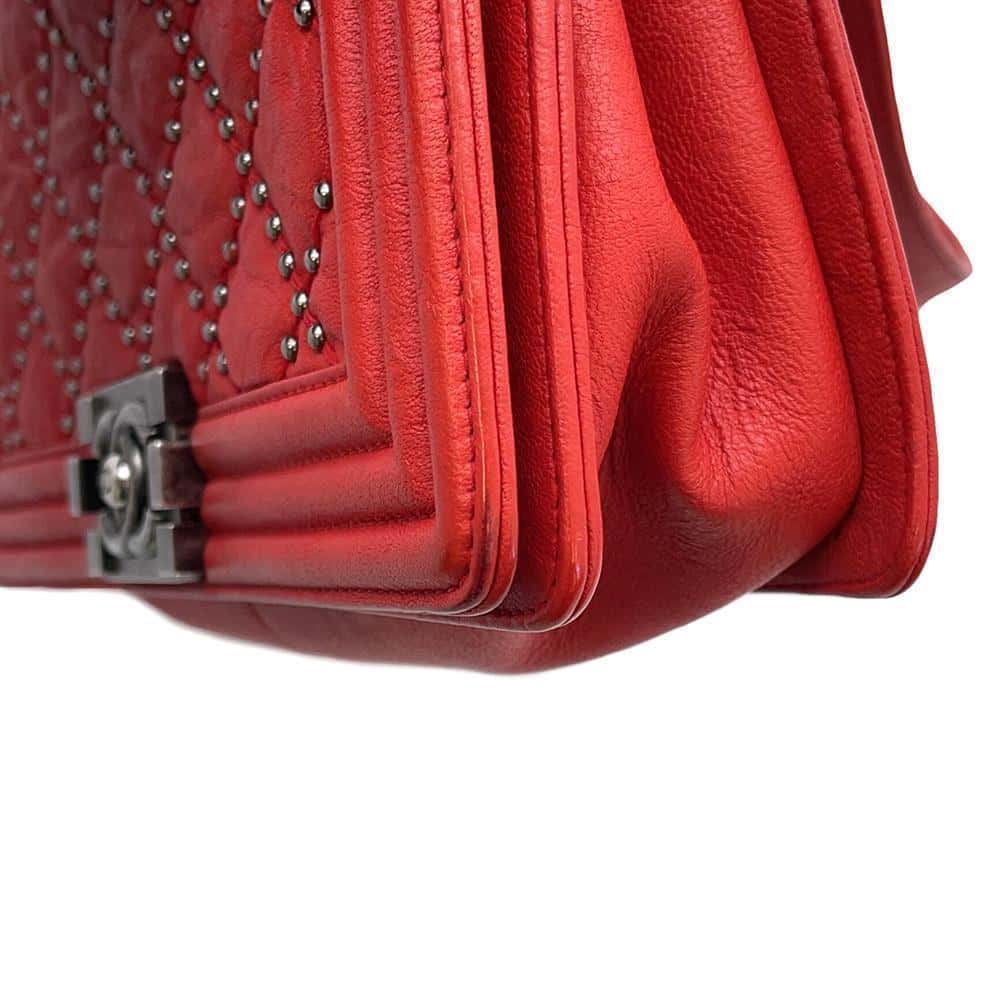 CHANEL Boy Chanel ChainShoulder Studded RedA67086 Vintage calf Size 25