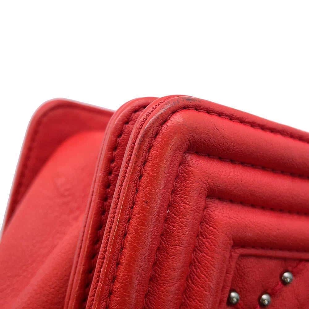 CHANEL Boy Chanel ChainShoulder Studded RedA67086 Vintage calf Size 25
