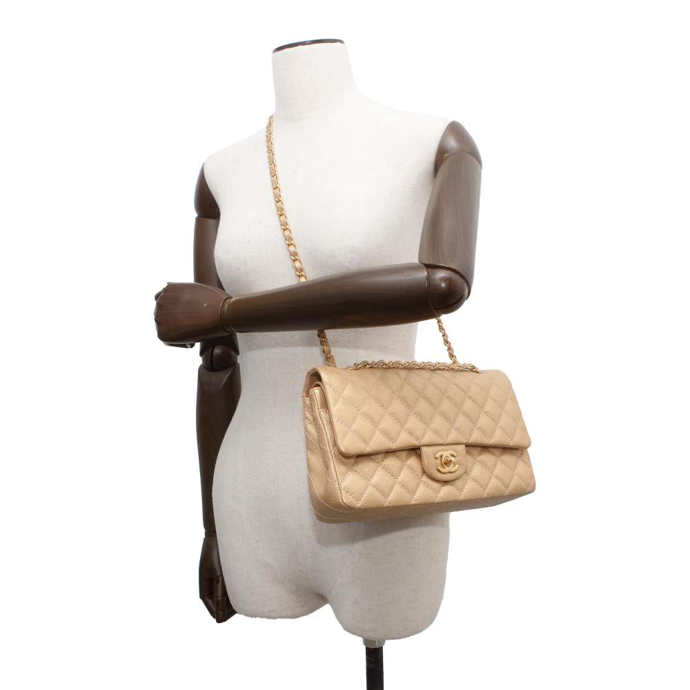 CHANEL Matelasse Chain Shoulder Bag GoldA01112 Caviar Leather Size 25