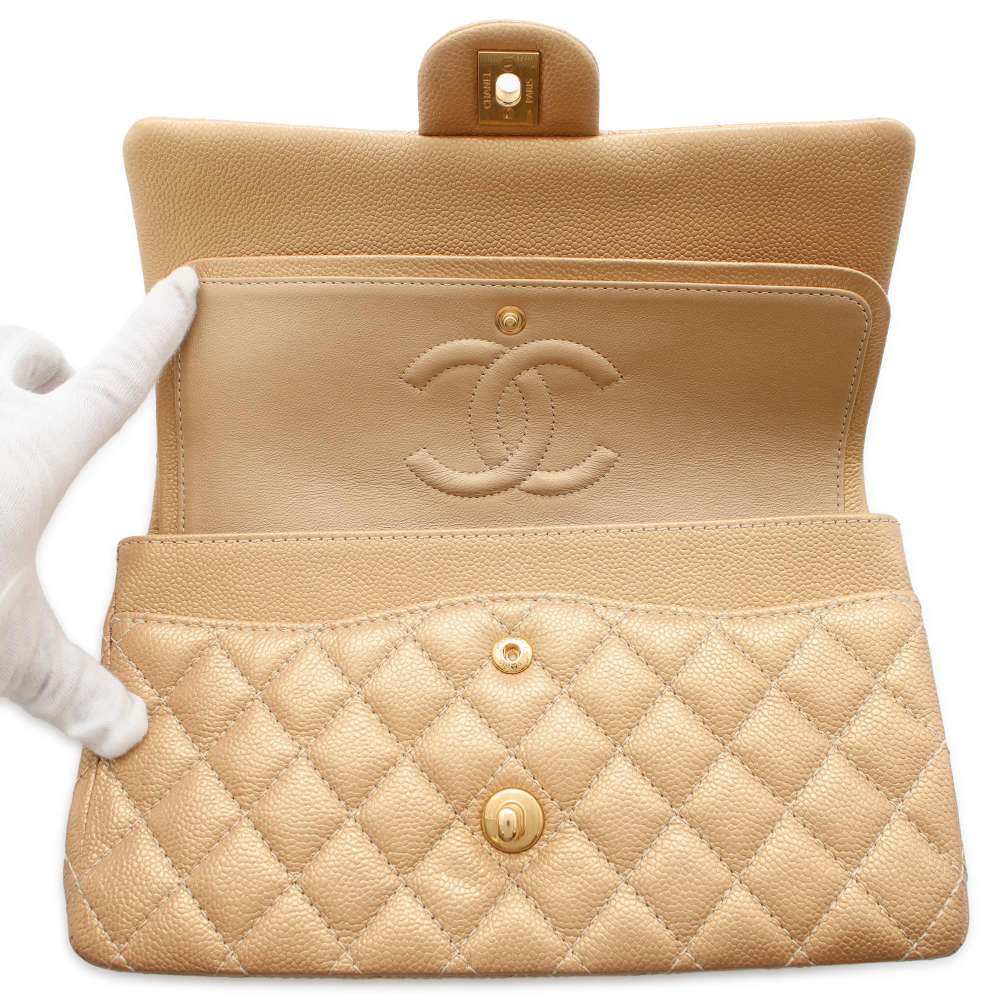 CHANEL Matelasse Chain Shoulder Bag GoldA01112 Caviar Leather Size 25