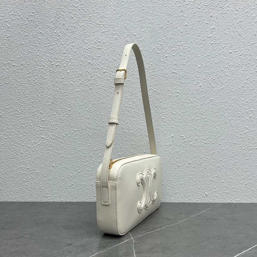 Camera Shoulder Bag Cuir Triomphe White For Women 10in/26cm