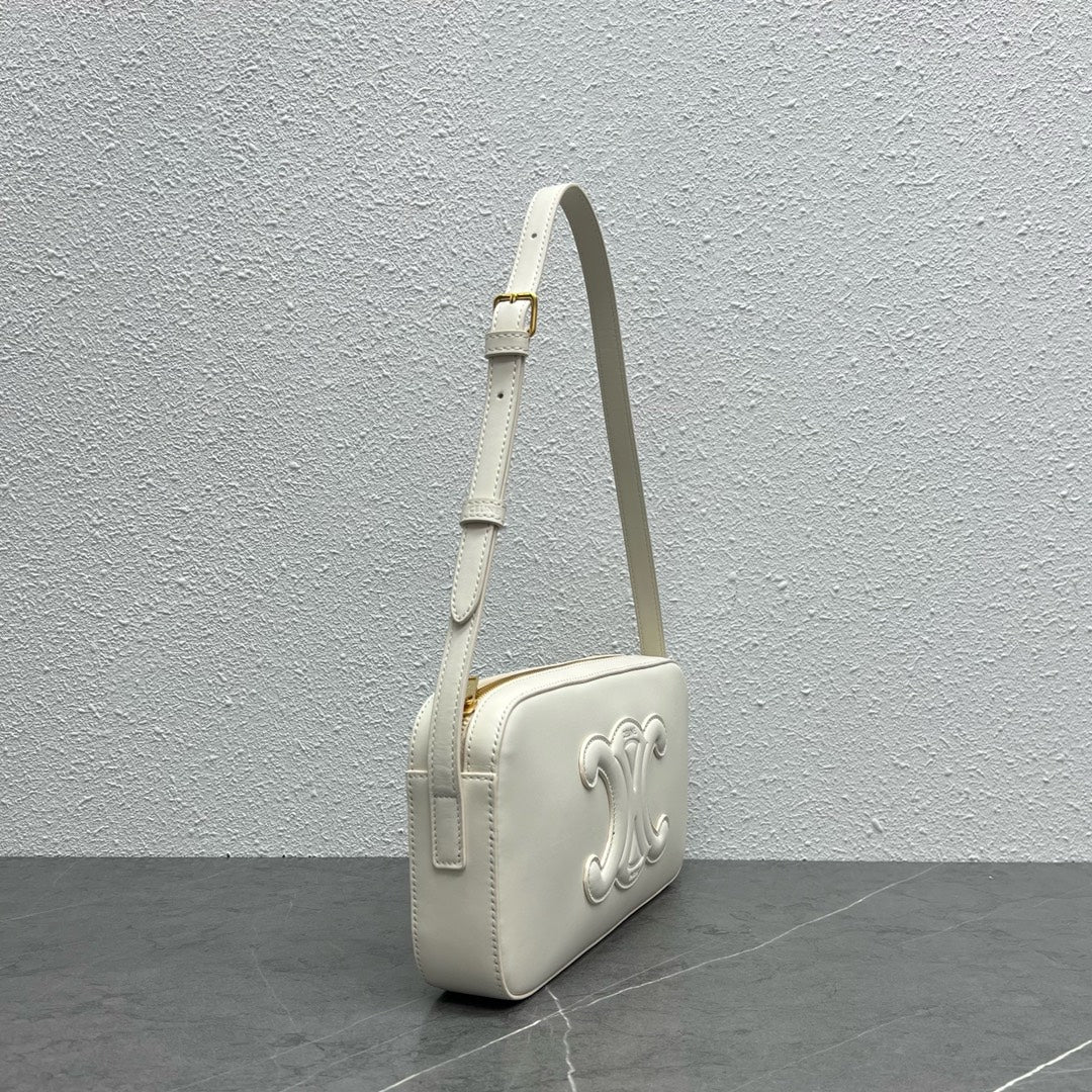 Camera Shoulder Bag Cuir Triomphe White For Women 10in/26cm