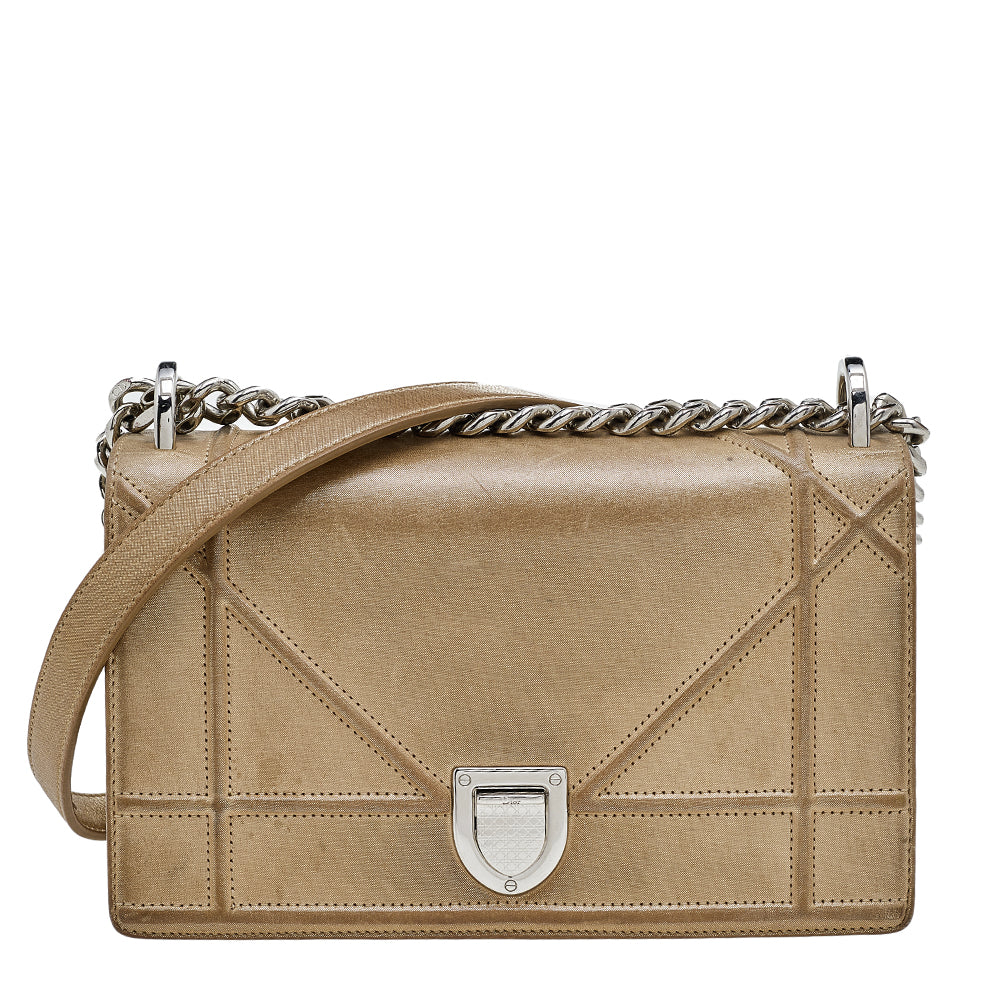 Metallic Gold Suede Small Diorama Shoulder Bag