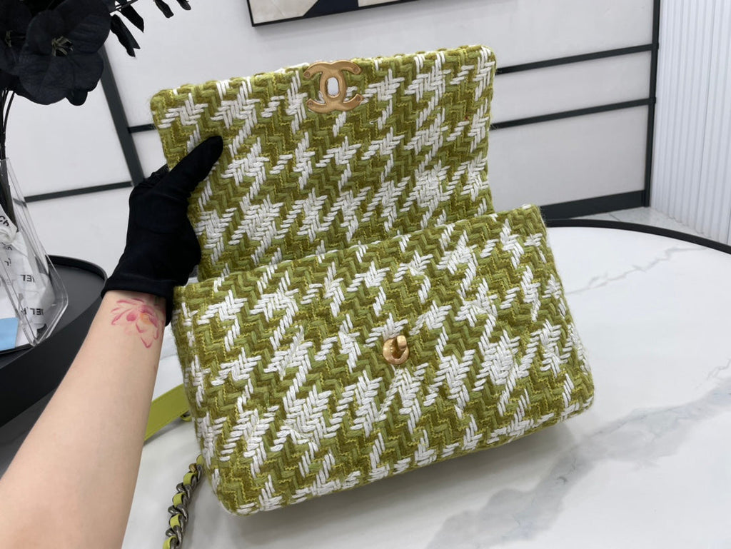 Chanel 19 Large Handbag Gold Hardware Green For Women Handbags, Shoulder Bags 11.8in/30cm