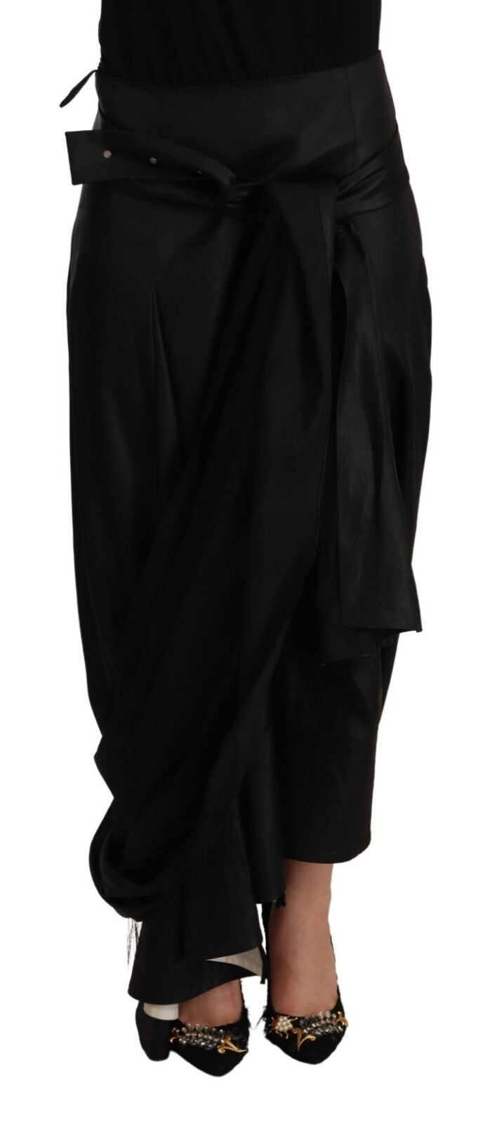 Celine Acetate Black High Waist Wrap Style Asymmetric Women's Skirt