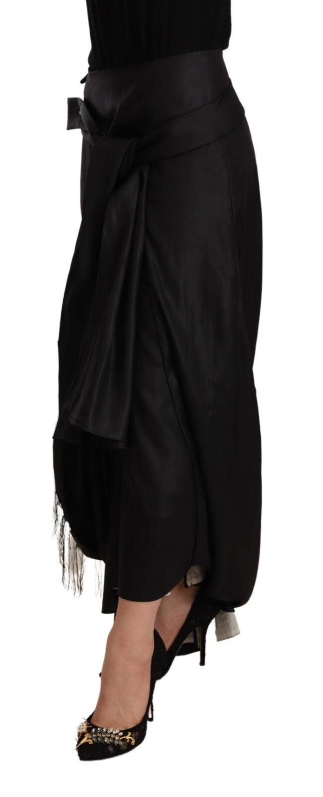 Celine Acetate Black High Waist Wrap Style Asymmetric Women's Skirt