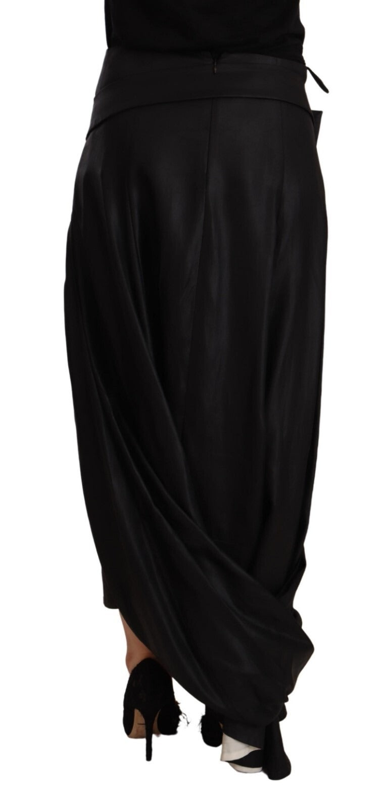 Celine Acetate Black High Waist Wrap Style Asymmetric Women's Skirt