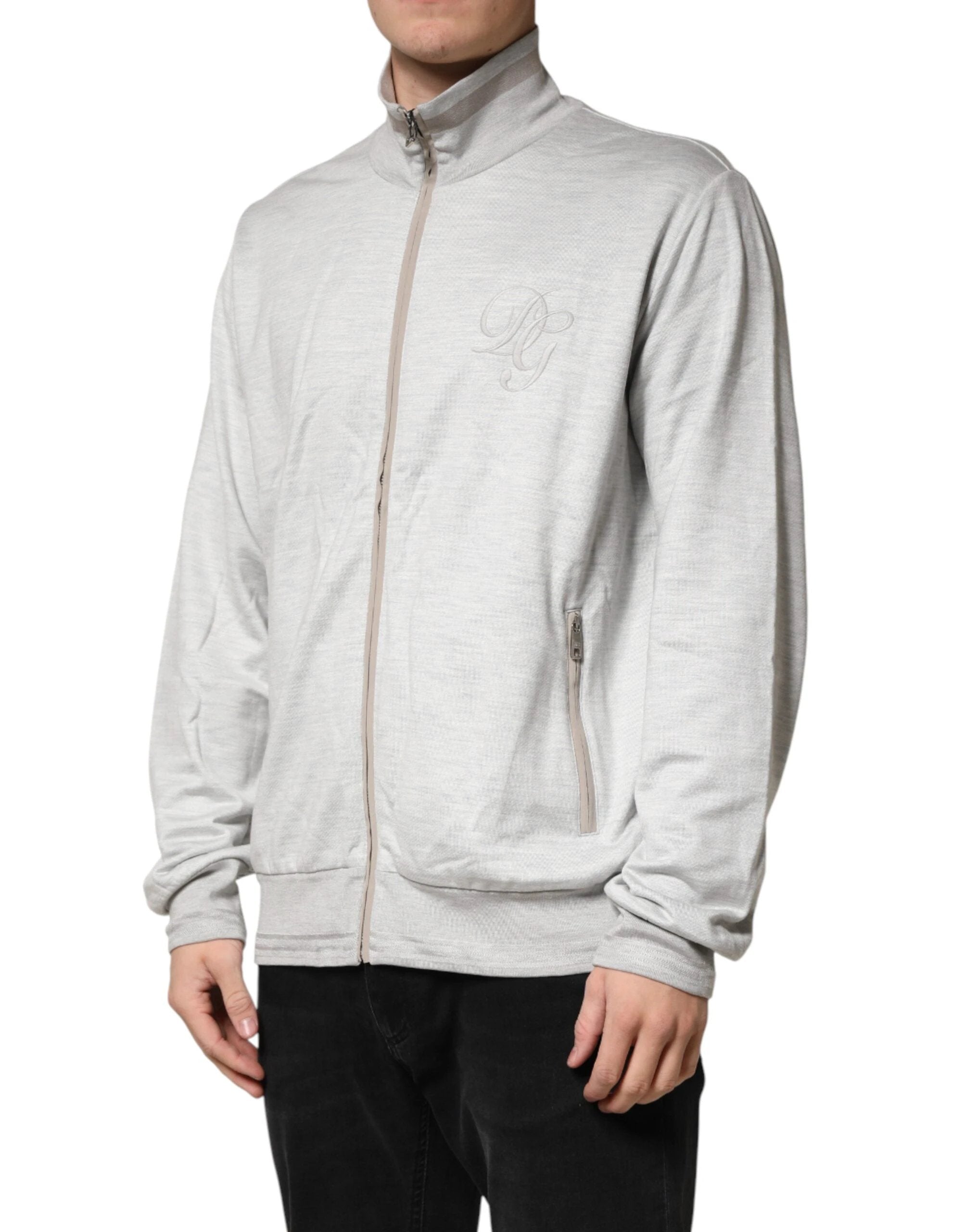 Dolce & Gabbana Light Gray Cotton Zipped Cardigan Sweater