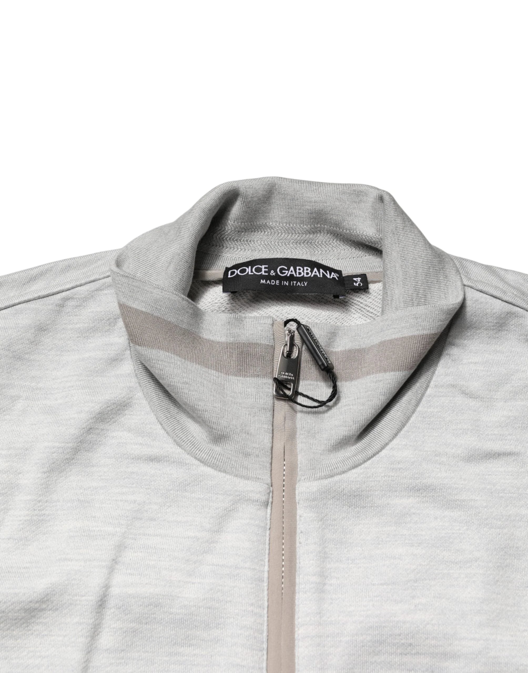 Dolce & Gabbana Light Gray Cotton Zipped Cardigan Sweater