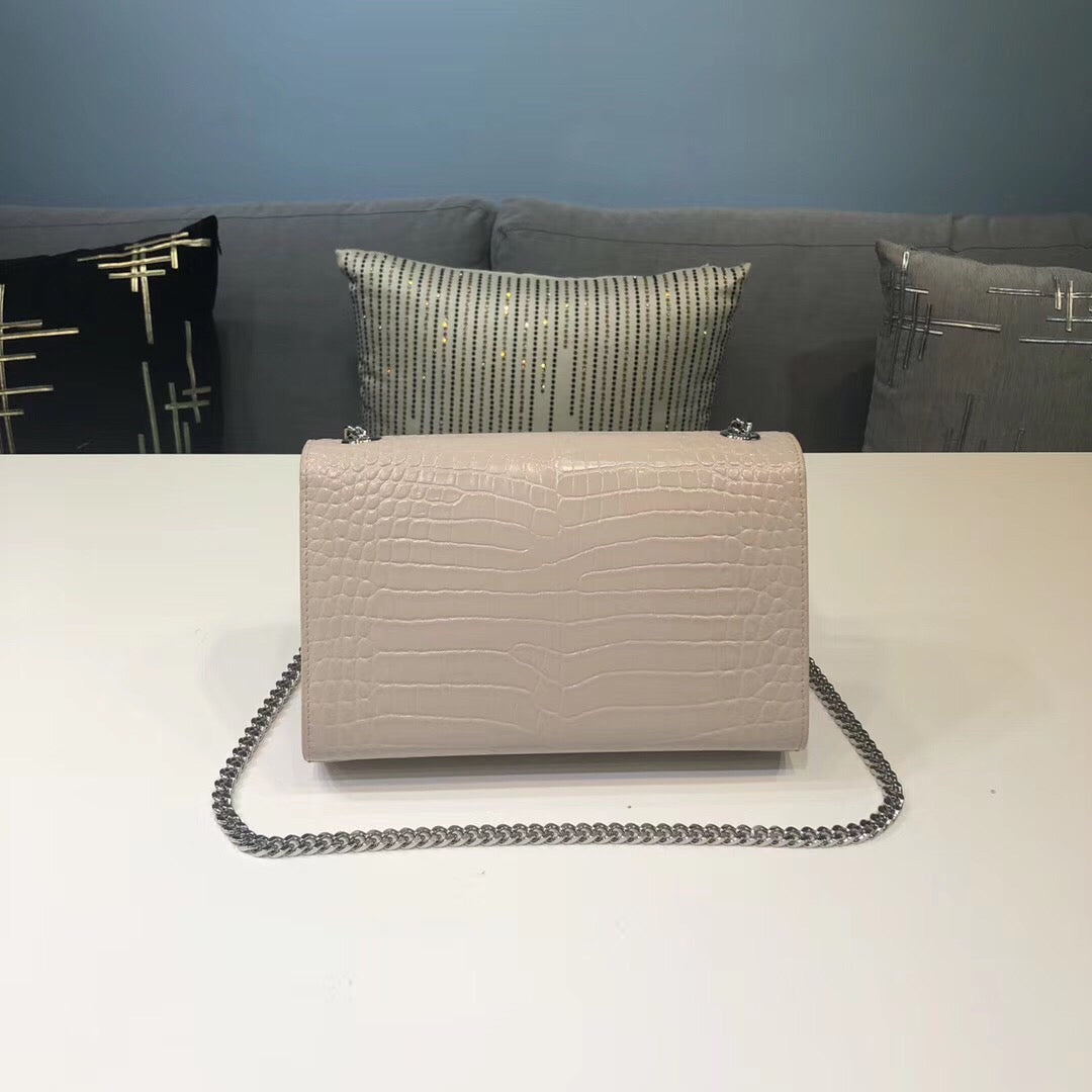 Top Quality Kate Small Chain Bag With Tassel In Embossed Beige For Women 7.8in/20cm YSLÂ 
