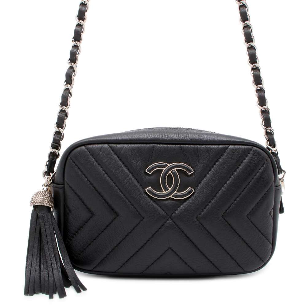CHANEL Chevron ChainShoulder Bag BlackA57617 Leather