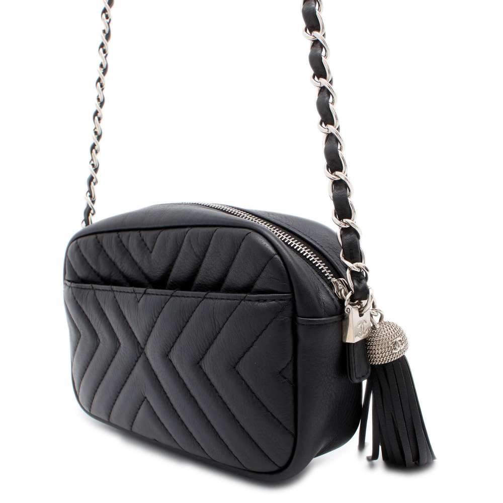 CHANEL Chevron ChainShoulder Bag BlackA57617 Leather