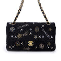CHANEL Matelasse W Flap ChainShoulder Bag BlackA01112 Tweed Rhinestone Size 25