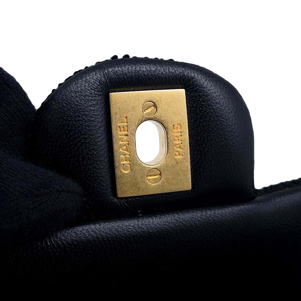 CHANEL Matelasse W Flap ChainShoulder Bag BlackA01112 Tweed Rhinestone Size 25