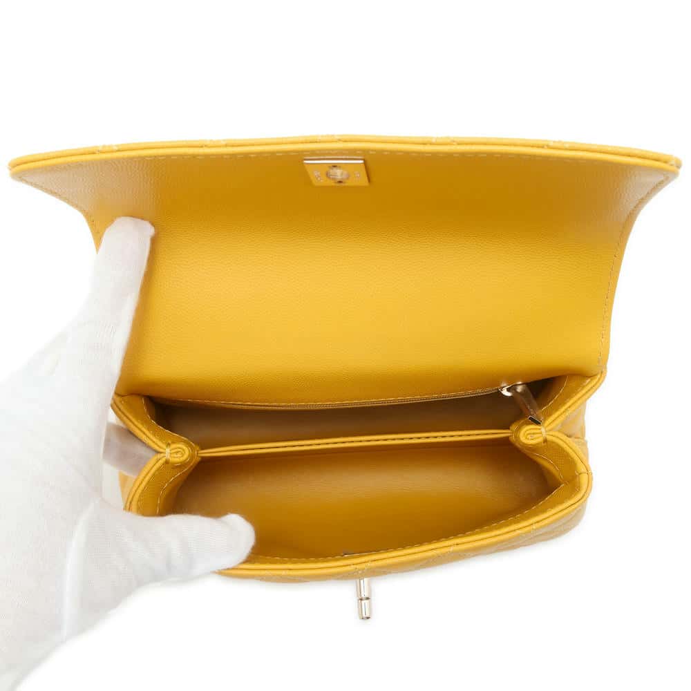 CHANEL Matelasse Coco Handle 2wayChainShoulder YellowA92990 Caviar Leather Size XS
