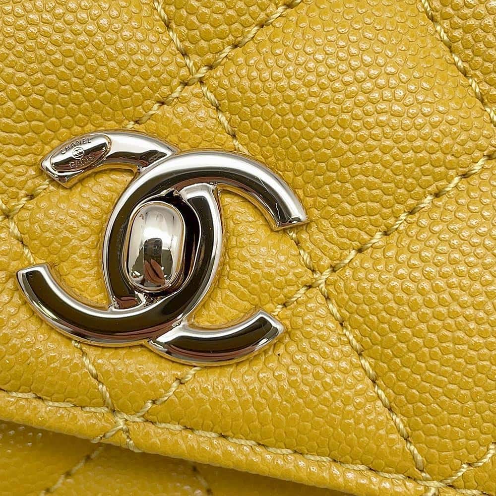 CHANEL Matelasse Coco Handle 2wayChainShoulder YellowA92990 Caviar Leather Size XS