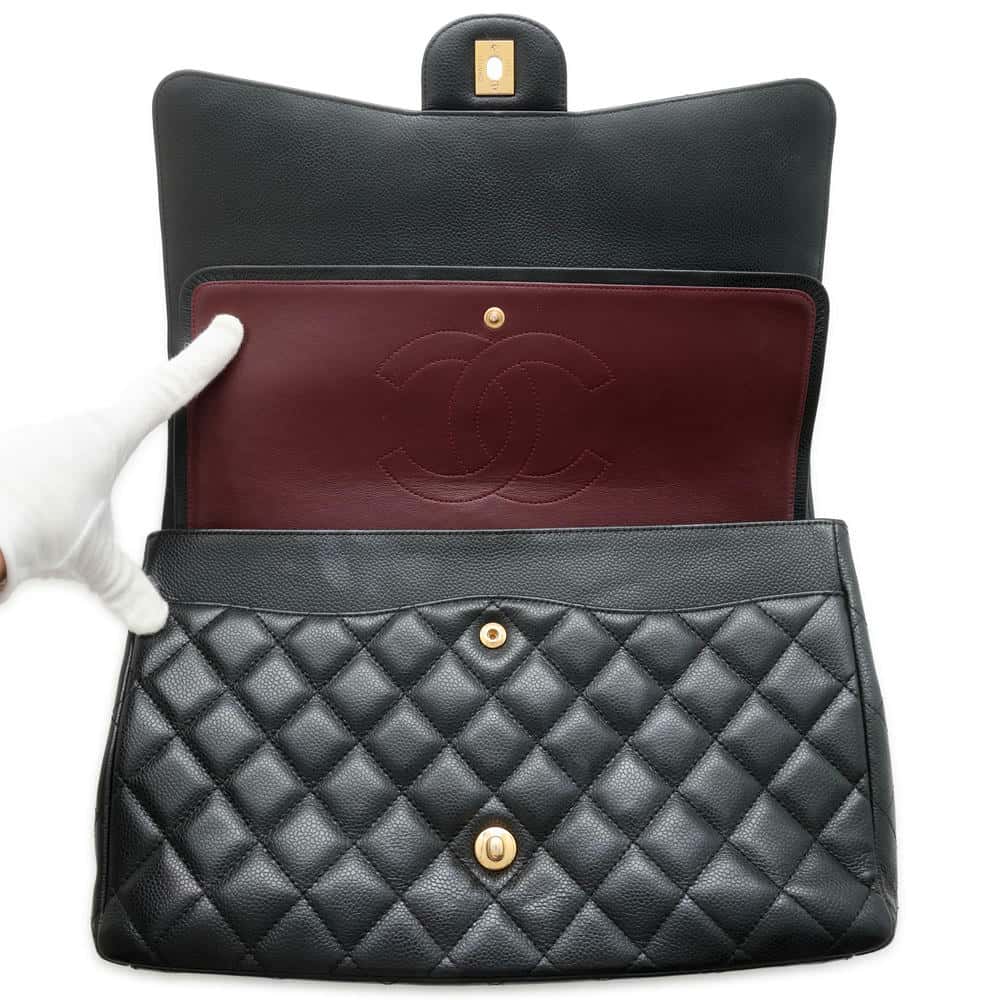 CHANEL Jumbo Matelasse W Flap ChainShoulder Bag BlackA58601 Caviar Leather Size 34